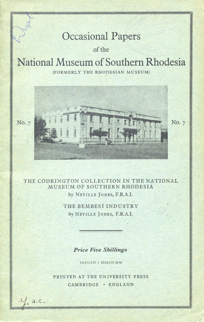 Occasional Papers of the National Museum of Southern Rhodesia (formerly THE RHODESIAN MUSEUM)